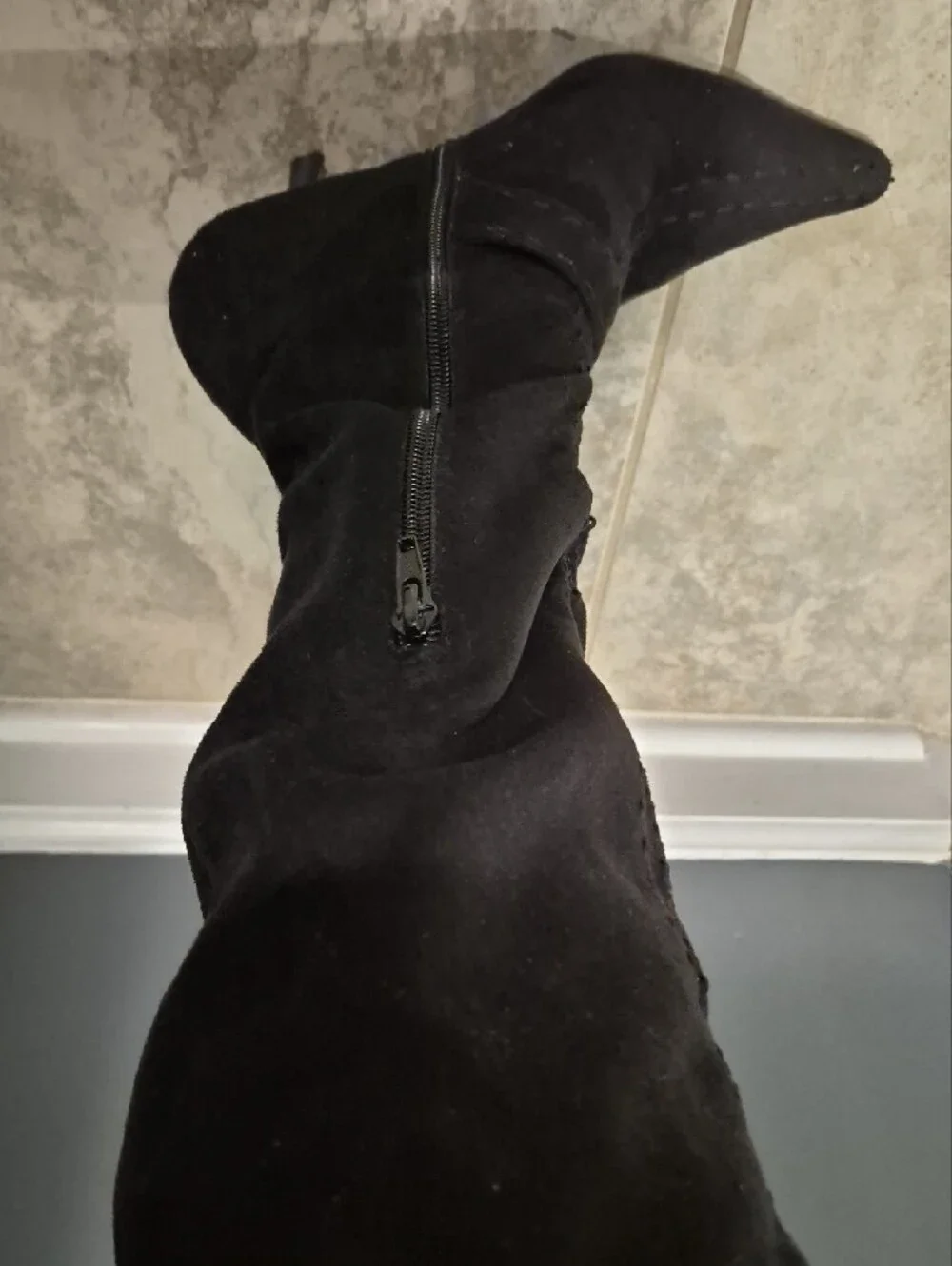 BCBGirls Black To-the-Knee Stiletto Boots with Decorative Buckle